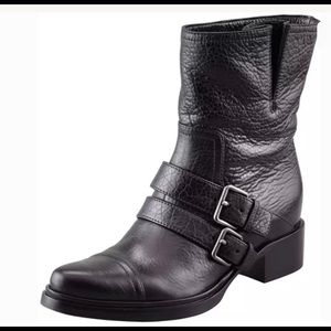Miu Miu Bisonte Pebble Leather Moto Biker Booties